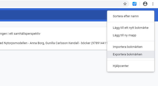 Skärmdump av menyn där du kan välja Exportera.