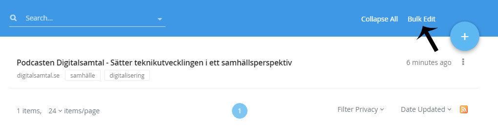 Skärmdump som visar Bulk edit.