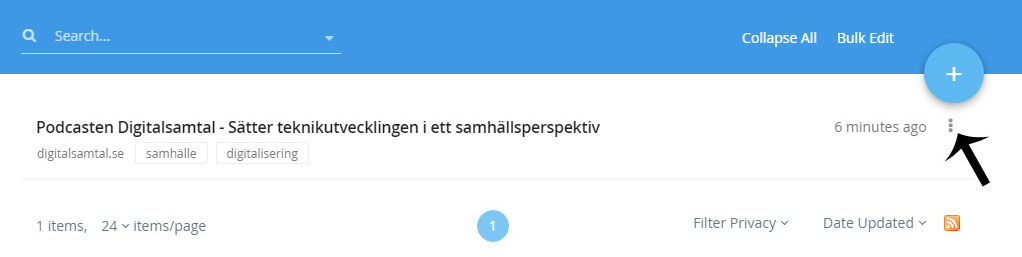 Skärmdump som visar prickmenyn.