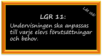 Text från Lgr 11: Undervisningen ska anpassas till varje elevs förutsättningar och behov.